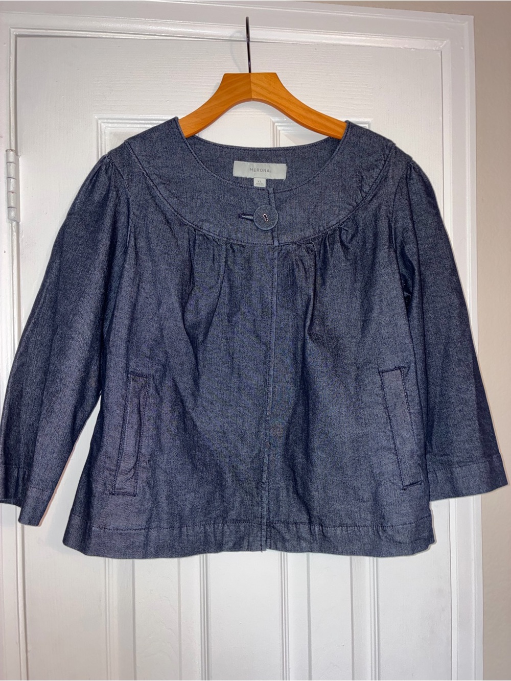 Merona Women's Dark Blue Denim button top- Classic Scoop Neck